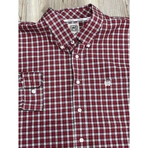 Cinch Shirt Mens Size 2XL Red Plaid Long Sleeve Button Up Casual Western Cowboy